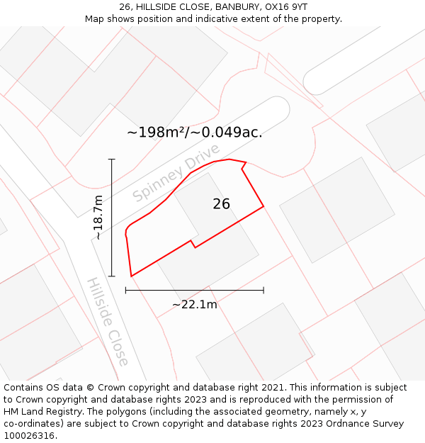 26, HILLSIDE CLOSE, BANBURY, OX16 9YT: Plot and title map