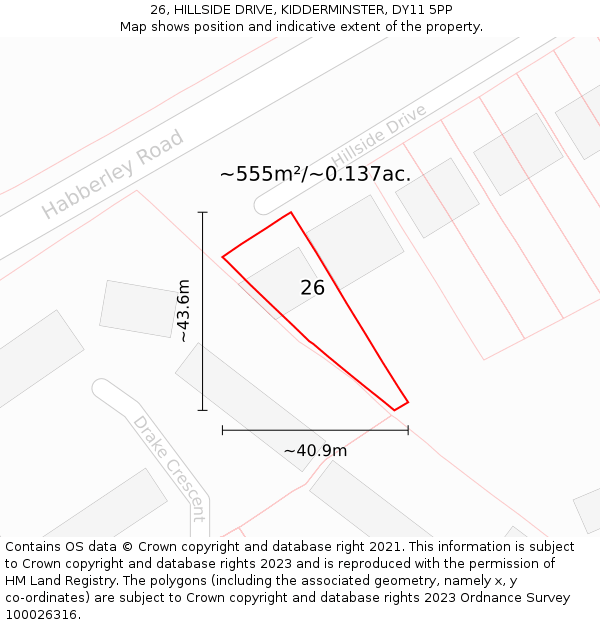 26, HILLSIDE DRIVE, KIDDERMINSTER, DY11 5PP: Plot and title map