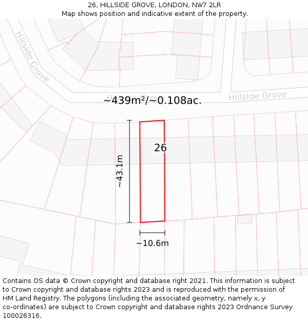 26, HILLSIDE GROVE, LONDON, NW7 2LR: Plot and title map