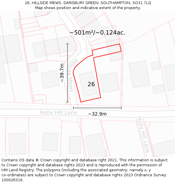 26, HILLSIDE MEWS, SARISBURY GREEN, SOUTHAMPTON, SO31 7LQ: Plot and title map