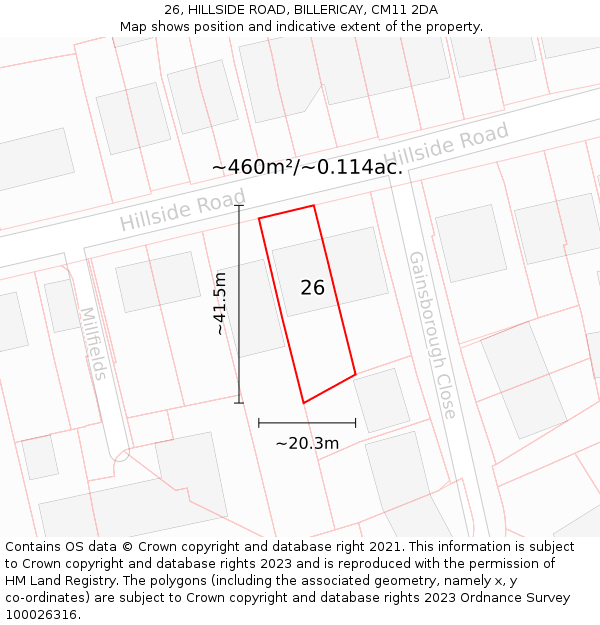 26, HILLSIDE ROAD, BILLERICAY, CM11 2DA: Plot and title map