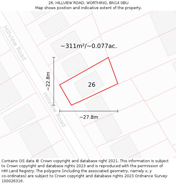 26, HILLVIEW ROAD, WORTHING, BN14 0BU: Plot and title map