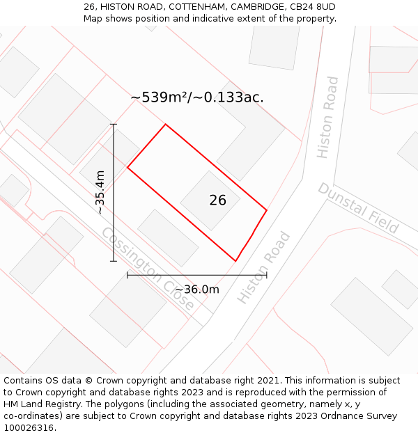 26, HISTON ROAD, COTTENHAM, CAMBRIDGE, CB24 8UD: Plot and title map