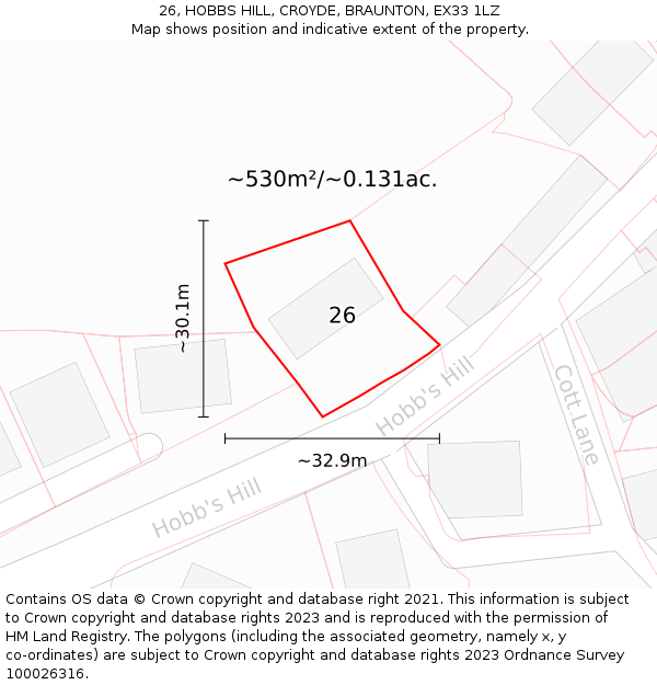 26, HOBBS HILL, CROYDE, BRAUNTON, EX33 1LZ: Plot and title map