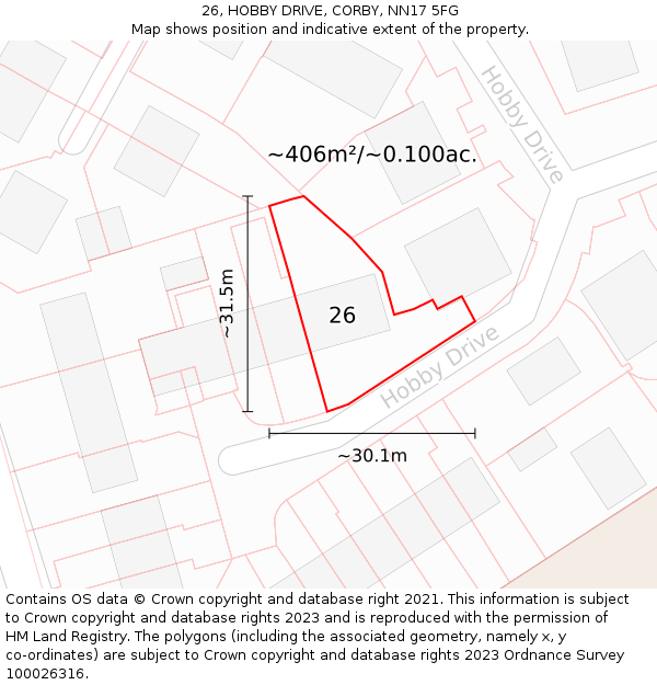 26, HOBBY DRIVE, CORBY, NN17 5FG: Plot and title map