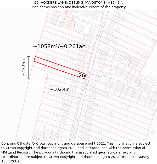 26, HOCKERS LANE, DETLING, MAIDSTONE, ME14 3JN: Plot and title map