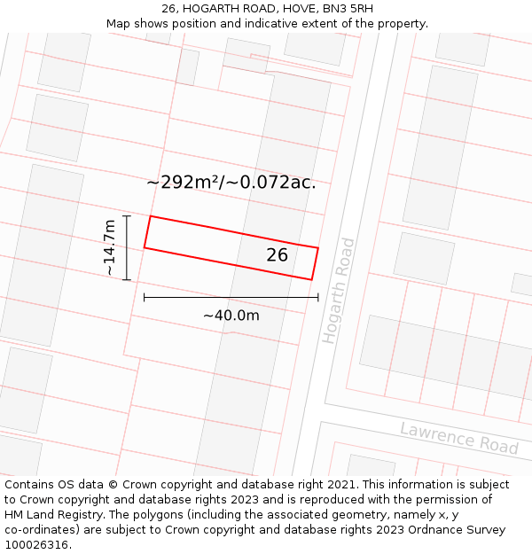 26, HOGARTH ROAD, HOVE, BN3 5RH: Plot and title map