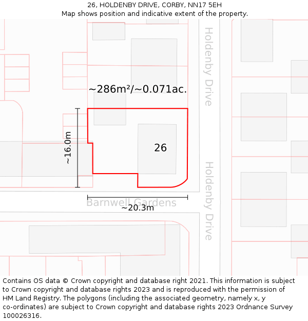 26, HOLDENBY DRIVE, CORBY, NN17 5EH: Plot and title map