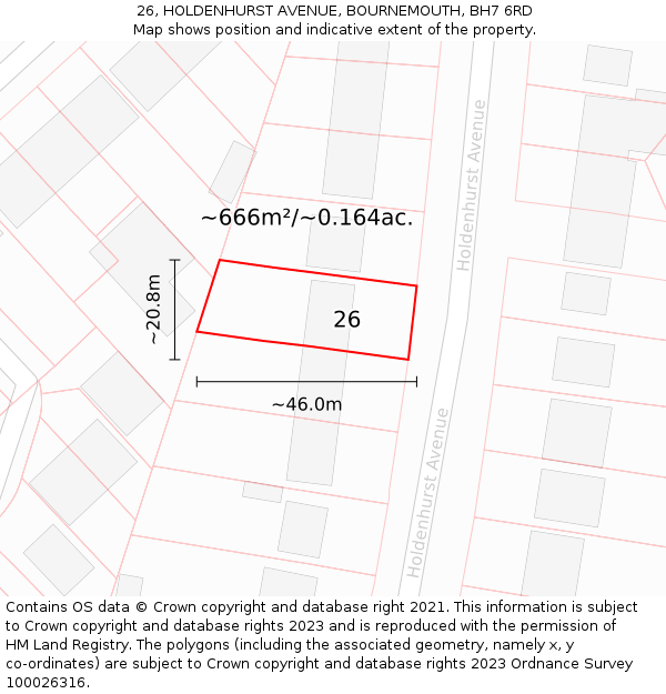 26, HOLDENHURST AVENUE, BOURNEMOUTH, BH7 6RD: Plot and title map