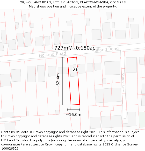26, HOLLAND ROAD, LITTLE CLACTON, CLACTON-ON-SEA, CO16 9RS: Plot and title map