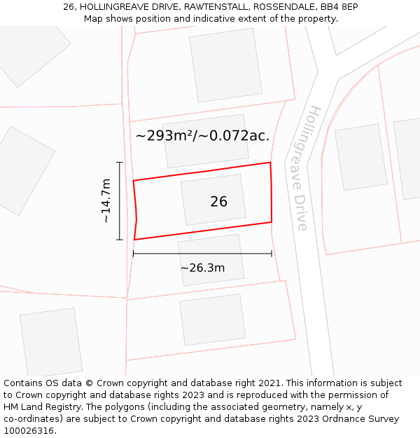 26, HOLLINGREAVE DRIVE, RAWTENSTALL, ROSSENDALE, BB4 8EP: Plot and title map