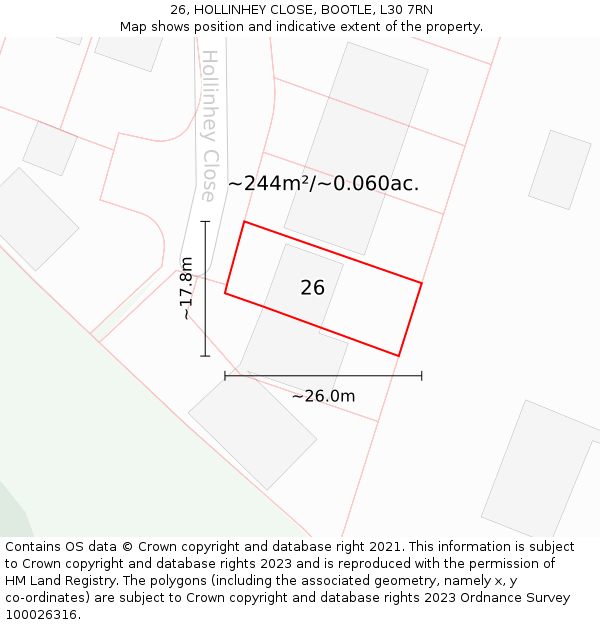26, HOLLINHEY CLOSE, BOOTLE, L30 7RN: Plot and title map