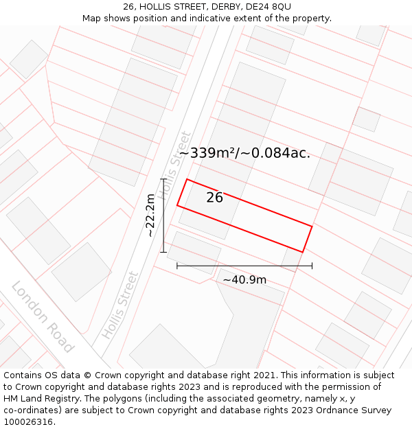 26, HOLLIS STREET, DERBY, DE24 8QU: Plot and title map