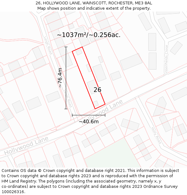 26, HOLLYWOOD LANE, WAINSCOTT, ROCHESTER, ME3 8AL: Plot and title map