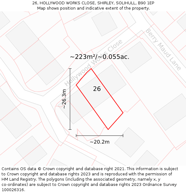 26, HOLLYWOOD WORKS CLOSE, SHIRLEY, SOLIHULL, B90 1EP: Plot and title map