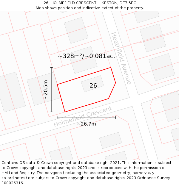 26, HOLMEFIELD CRESCENT, ILKESTON, DE7 5EG: Plot and title map