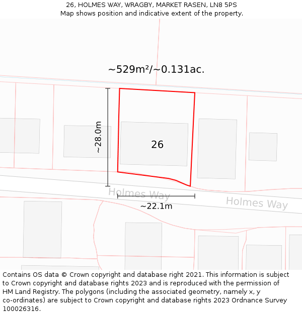 26, HOLMES WAY, WRAGBY, MARKET RASEN, LN8 5PS: Plot and title map