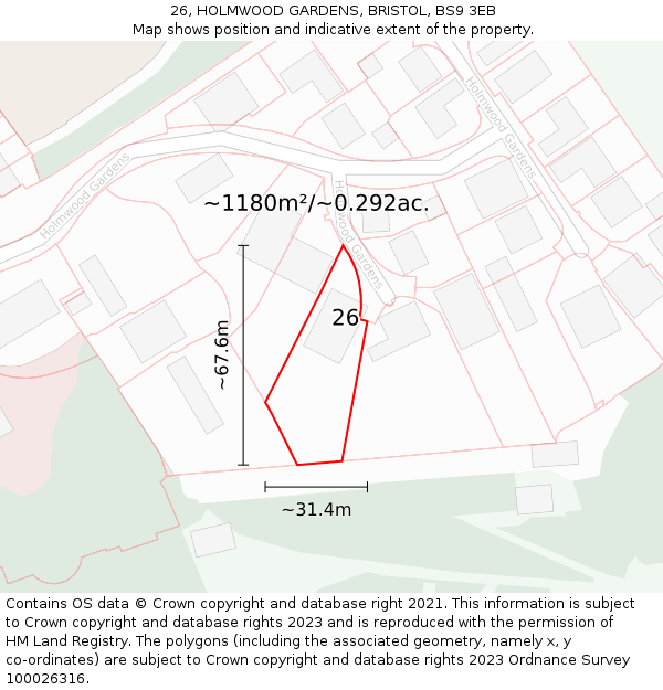 26, HOLMWOOD GARDENS, BRISTOL, BS9 3EB: Plot and title map