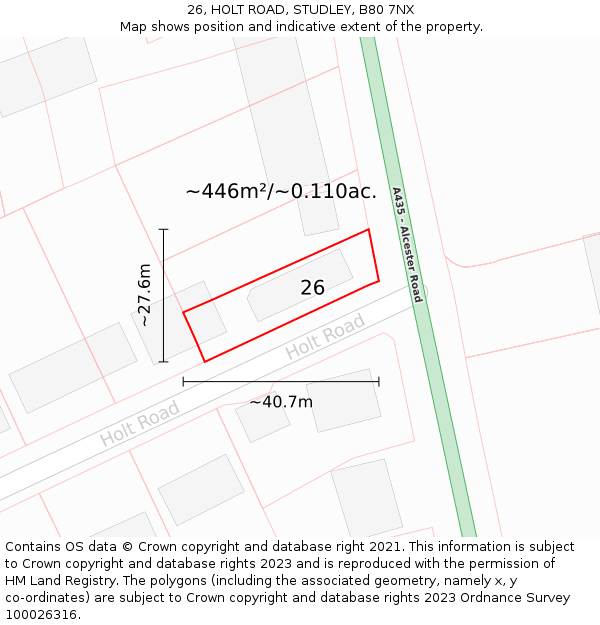 26, HOLT ROAD, STUDLEY, B80 7NX: Plot and title map