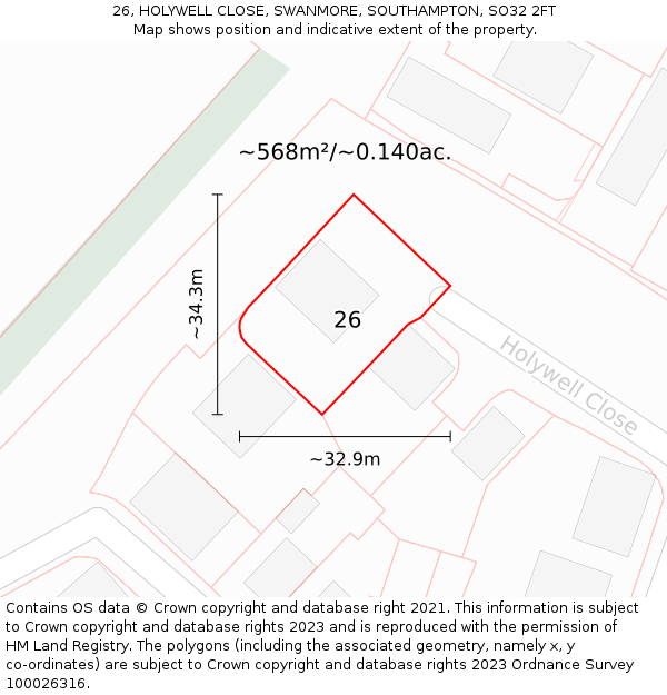 26, HOLYWELL CLOSE, SWANMORE, SOUTHAMPTON, SO32 2FT: Plot and title map