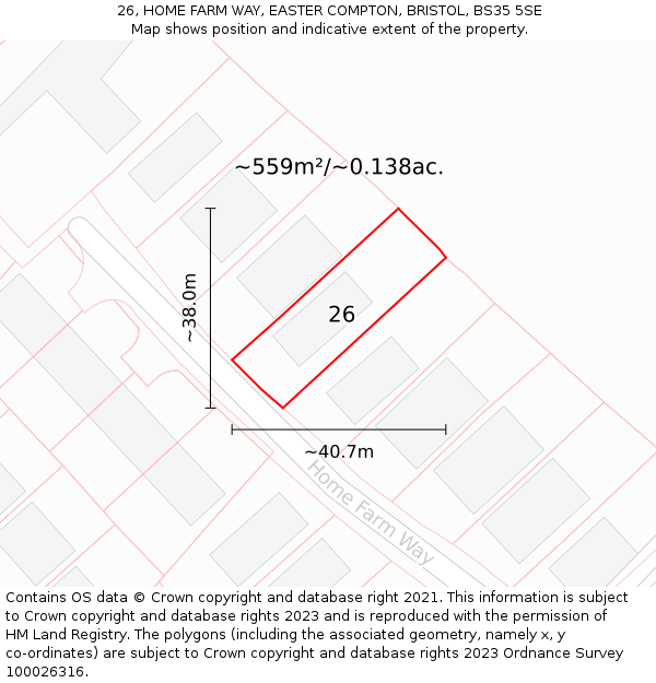 26, HOME FARM WAY, EASTER COMPTON, BRISTOL, BS35 5SE: Plot and title map