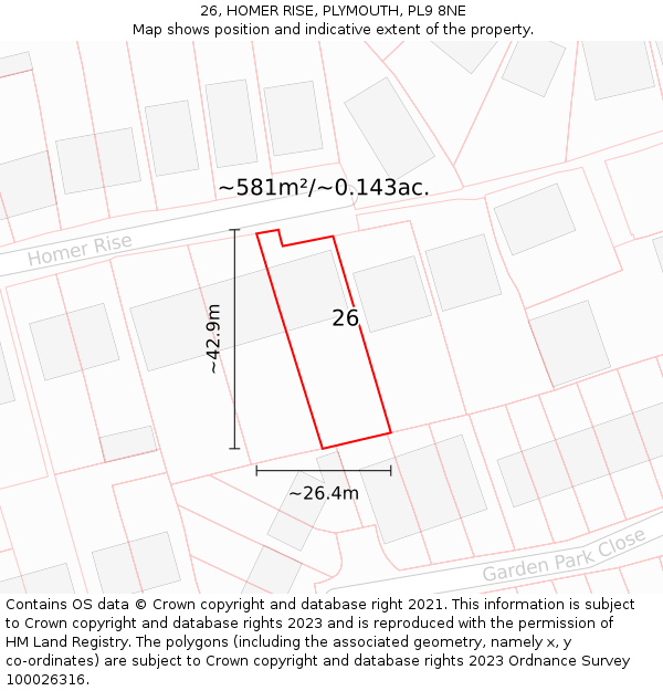 26, HOMER RISE, PLYMOUTH, PL9 8NE: Plot and title map