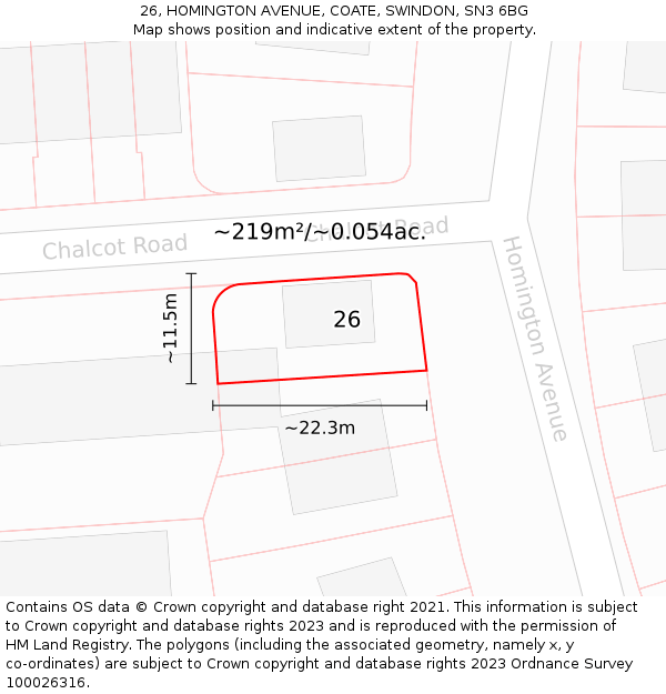 26, HOMINGTON AVENUE, COATE, SWINDON, SN3 6BG: Plot and title map