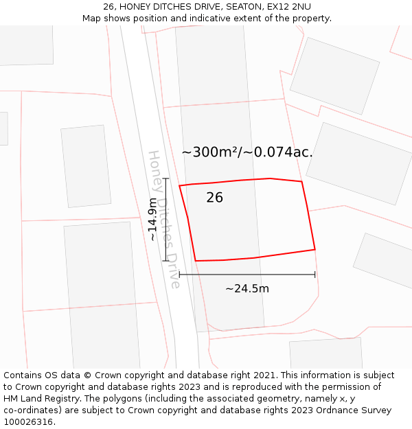 26, HONEY DITCHES DRIVE, SEATON, EX12 2NU: Plot and title map