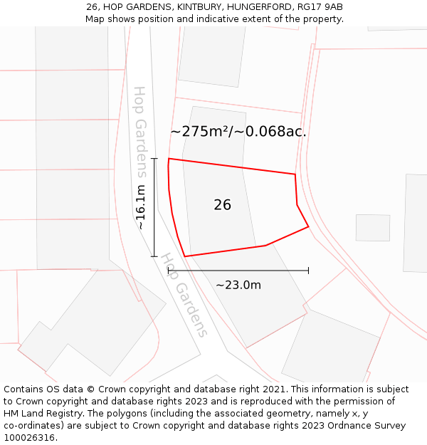 26, HOP GARDENS, KINTBURY, HUNGERFORD, RG17 9AB: Plot and title map