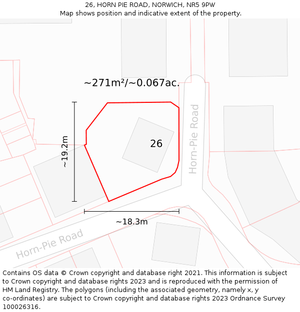 26, HORN PIE ROAD, NORWICH, NR5 9PW: Plot and title map