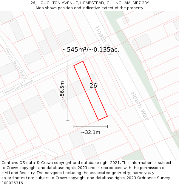 26, HOUGHTON AVENUE, HEMPSTEAD, GILLINGHAM, ME7 3RY: Plot and title map