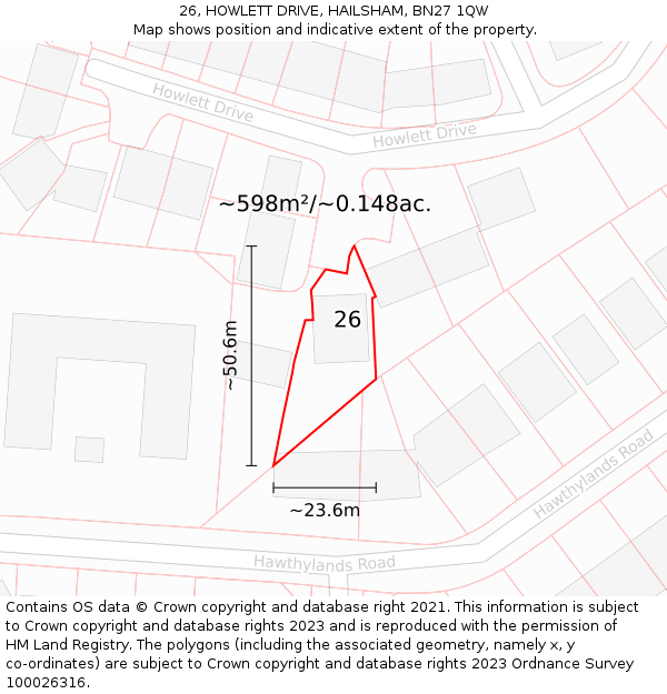 26, HOWLETT DRIVE, HAILSHAM, BN27 1QW: Plot and title map