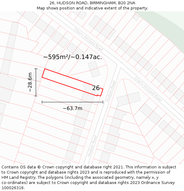 26, HUDSON ROAD, BIRMINGHAM, B20 2NA: Plot and title map