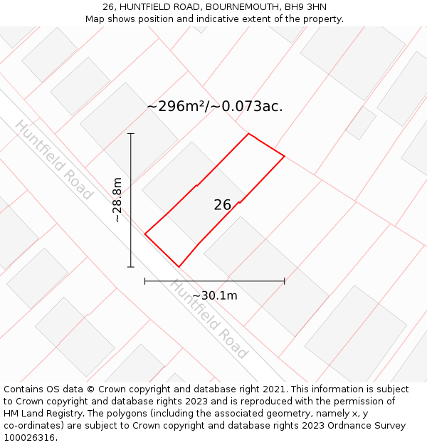 26, HUNTFIELD ROAD, BOURNEMOUTH, BH9 3HN: Plot and title map
