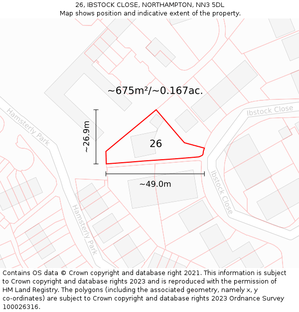 26, IBSTOCK CLOSE, NORTHAMPTON, NN3 5DL: Plot and title map