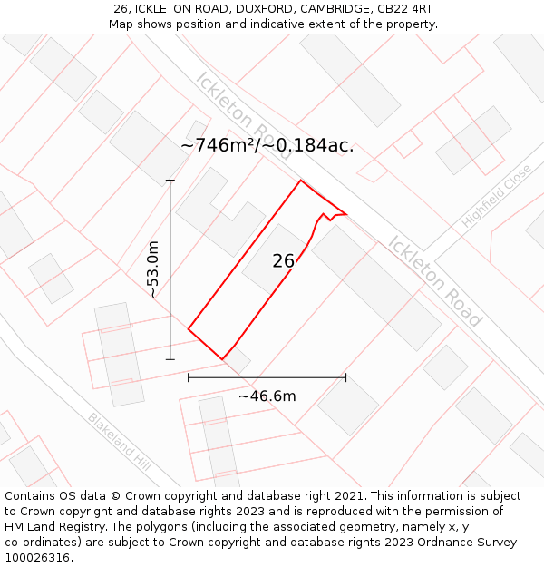 26, ICKLETON ROAD, DUXFORD, CAMBRIDGE, CB22 4RT: Plot and title map