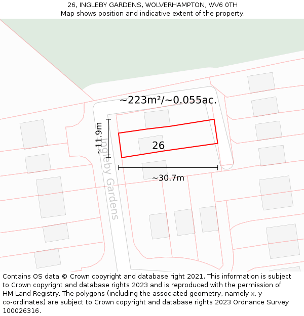 26, INGLEBY GARDENS, WOLVERHAMPTON, WV6 0TH: Plot and title map