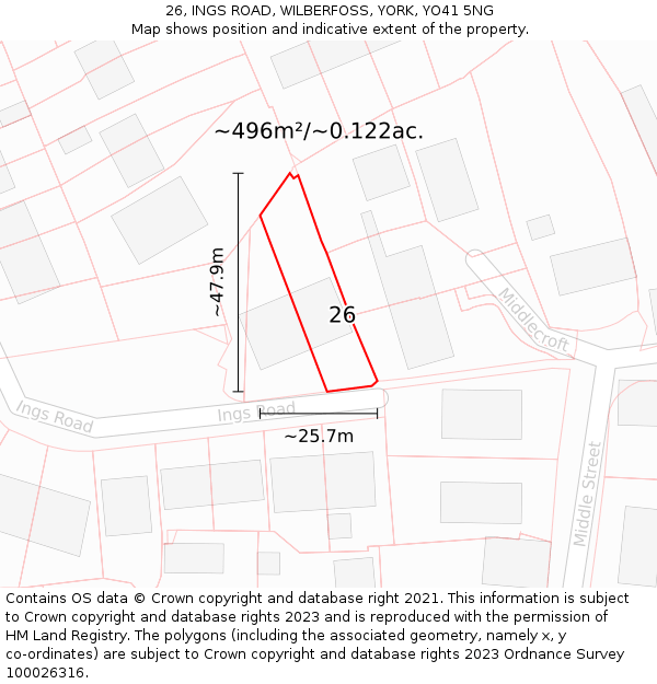 26, INGS ROAD, WILBERFOSS, YORK, YO41 5NG: Plot and title map