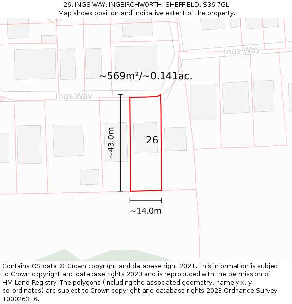 26, INGS WAY, INGBIRCHWORTH, SHEFFIELD, S36 7GL: Plot and title map