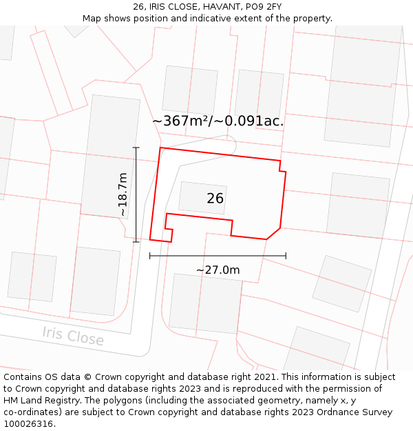 26, IRIS CLOSE, HAVANT, PO9 2FY: Plot and title map