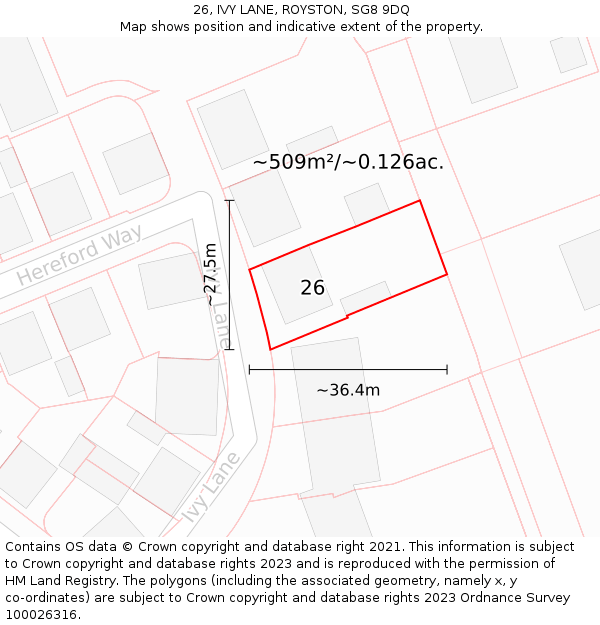 26, IVY LANE, ROYSTON, SG8 9DQ: Plot and title map