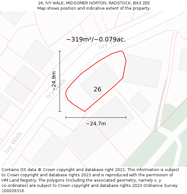 26, IVY WALK, MIDSOMER NORTON, RADSTOCK, BA3 2EE: Plot and title map