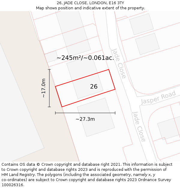 26, JADE CLOSE, LONDON, E16 3TY: Plot and title map