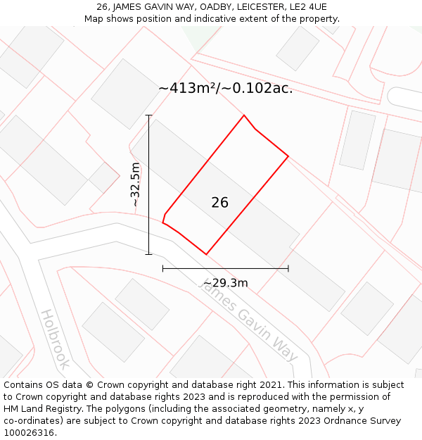 26, JAMES GAVIN WAY, OADBY, LEICESTER, LE2 4UE: Plot and title map
