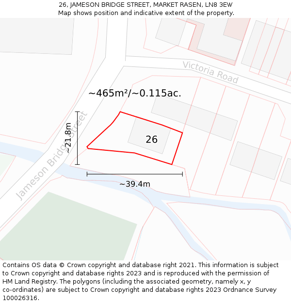 26, JAMESON BRIDGE STREET, MARKET RASEN, LN8 3EW: Plot and title map