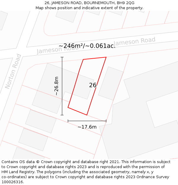 26, JAMESON ROAD, BOURNEMOUTH, BH9 2QG: Plot and title map