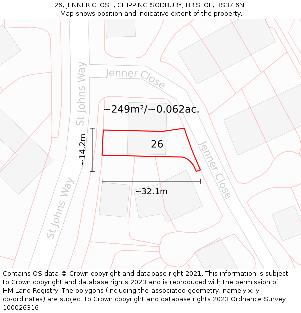 26, JENNER CLOSE, CHIPPING SODBURY, BRISTOL, BS37 6NL: Plot and title map