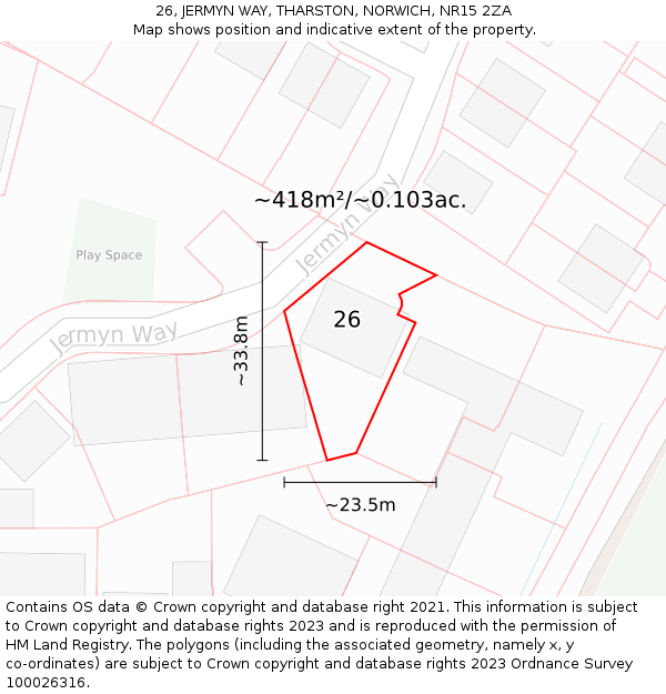 26, JERMYN WAY, THARSTON, NORWICH, NR15 2ZA: Plot and title map