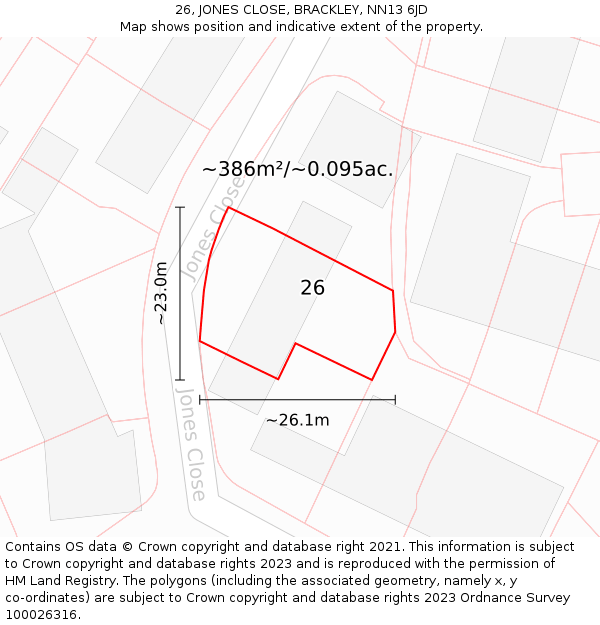 26, JONES CLOSE, BRACKLEY, NN13 6JD: Plot and title map