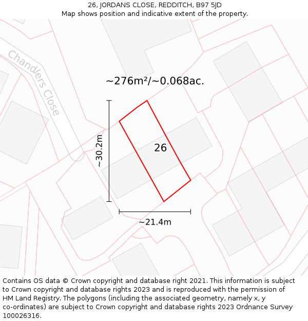 26, JORDANS CLOSE, REDDITCH, B97 5JD: Plot and title map